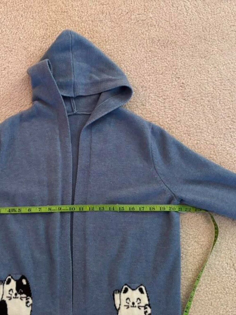 Blue Cat Pocket Hooded Cardigan Sweater Kawaii Cottagecore Cat Lover Size M-L - Picture 6 of 7